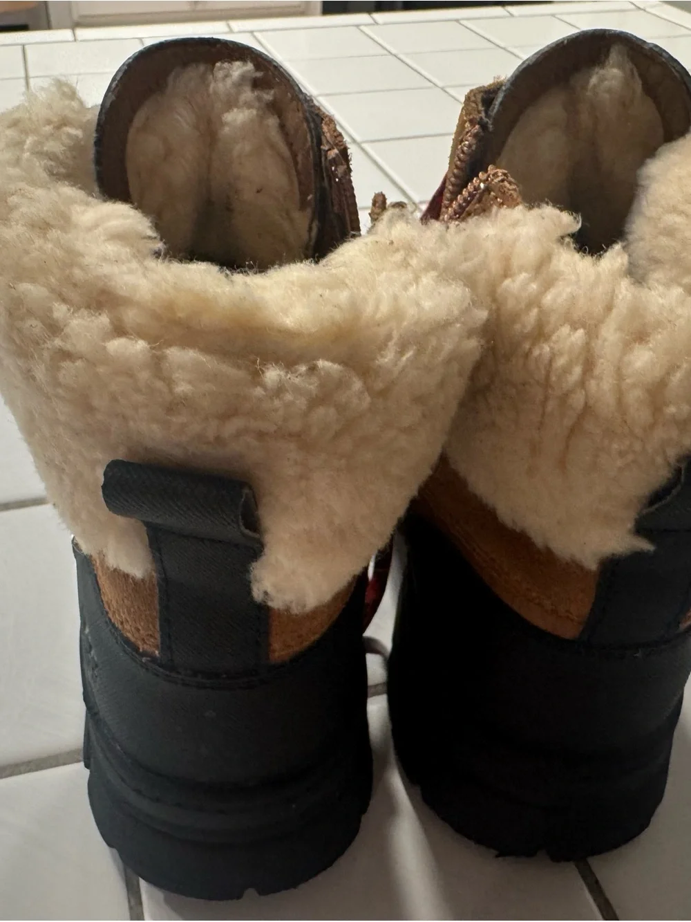 UGG Women's Brown Shearling-Lined Winter Boots with Plaid Laces